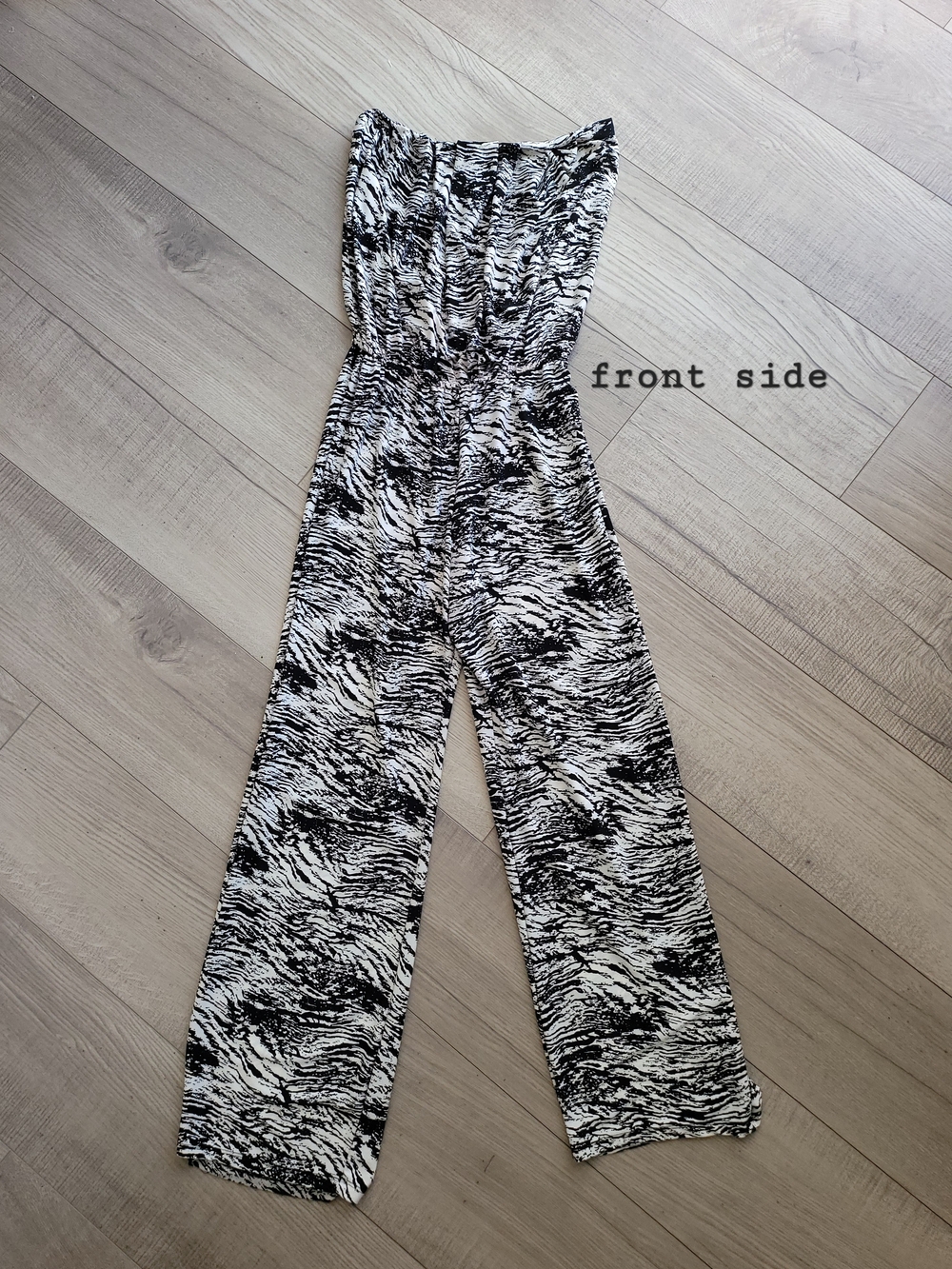 Strapless, Blk/white, Wide-Leg Jumpsuit